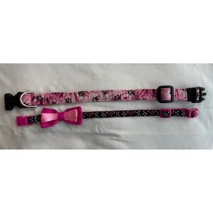 2 Small Dog Collars For Female Girl‎ Dog Tie Dye Pink Bow